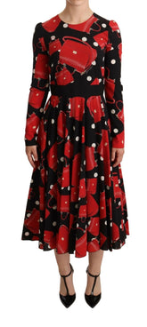 Dolce & Gabbana Black Sicily Bag Print Flared Midi Dress -   -  Dolce & Gabbana.